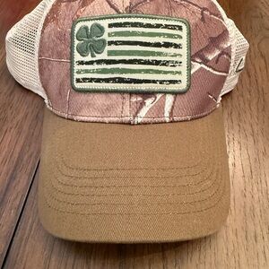 Tan and Brown Camouflage Hat with Clover Patch